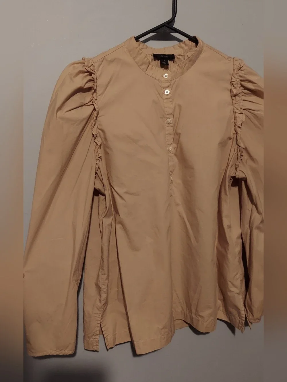 J. Crew Puff Sleeve Cotton Poplin Popover Top Blouse Size Medium Preppy Boho